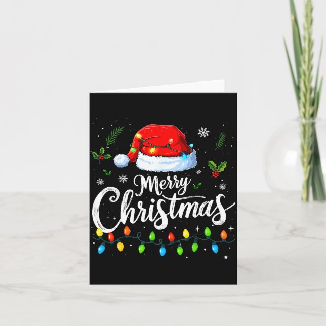 Merry Christmas Lights Red Santa Hat Xmas Family M Card (Front)