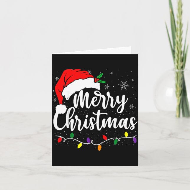 Merry Christmas Lights Red Santa Hat Xmas Family M Card (Front)