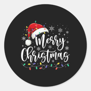 Merry Christmas Lights Red Santa Hat Xmas Family M Classic Round Sticker