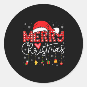 Merry Christmas Lights Red Santa Hat Xmas Family M Classic Round Sticker