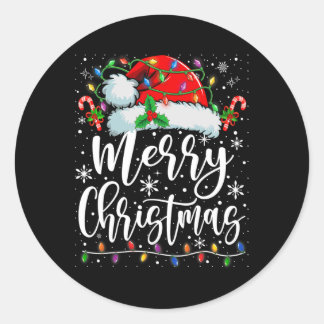 Merry Christmas Lights Red Santa Hat Xmas Family M Classic Round Sticker