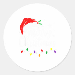 Merry Christmas Lights Red Santa Hat Xmas Family M Classic Round Sticker