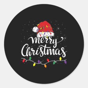 Merry Christmas Lights Red Santa Hat Xmas Family M Classic Round Sticker