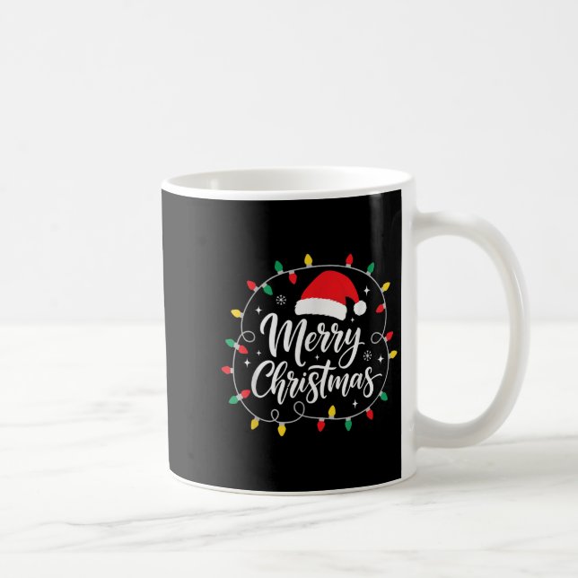 Merry Christmas Lights Red Santa Hat Xmas Family M Coffee Mug (Right)