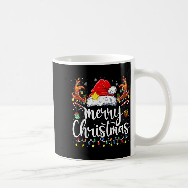 Merry Christmas Lights Red Santa Hat Xmas Family M Coffee Mug (Right)