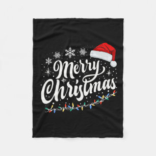 Merry Christmas Lights Red Santa Hat Xmas Family M Fleece Blanket