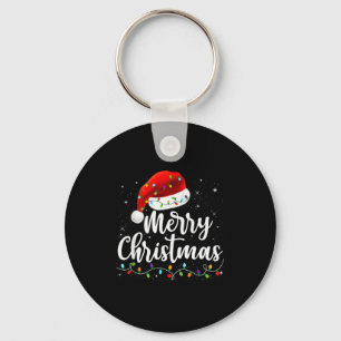 Merry Christmas Lights Red Santa Hat Xmas Family M Keychain