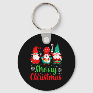 Merry Christmas Lights Red Santa Hat Xmas Family M Keychain