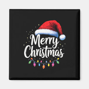 Merry Christmas Lights Red Santa Hat Xmas Family M Magnet