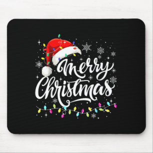 Merry Christmas Lights Red Santa Hat Xmas Family M Mouse Pad