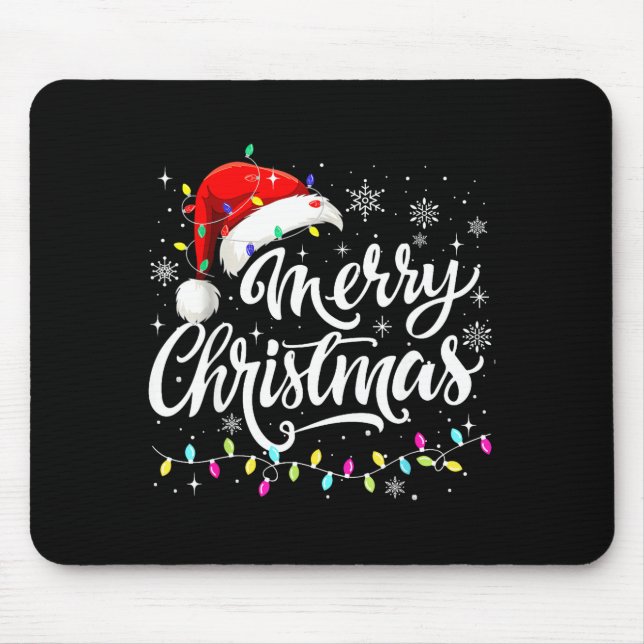 Merry Christmas Lights Red Santa Hat Xmas Family M Mouse Pad (Front)