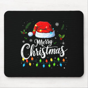 Merry Christmas Lights Red Santa Hat Xmas Family M Mouse Pad