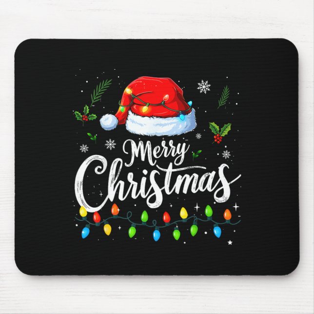 Merry Christmas Lights Red Santa Hat Xmas Family M Mouse Pad (Front)