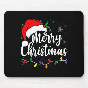 Merry Christmas Lights Red Santa Hat Xmas Family M Mouse Pad