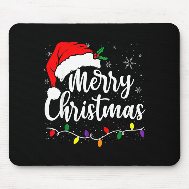 Merry Christmas Lights Red Santa Hat Xmas Family M Mouse Pad (Front)