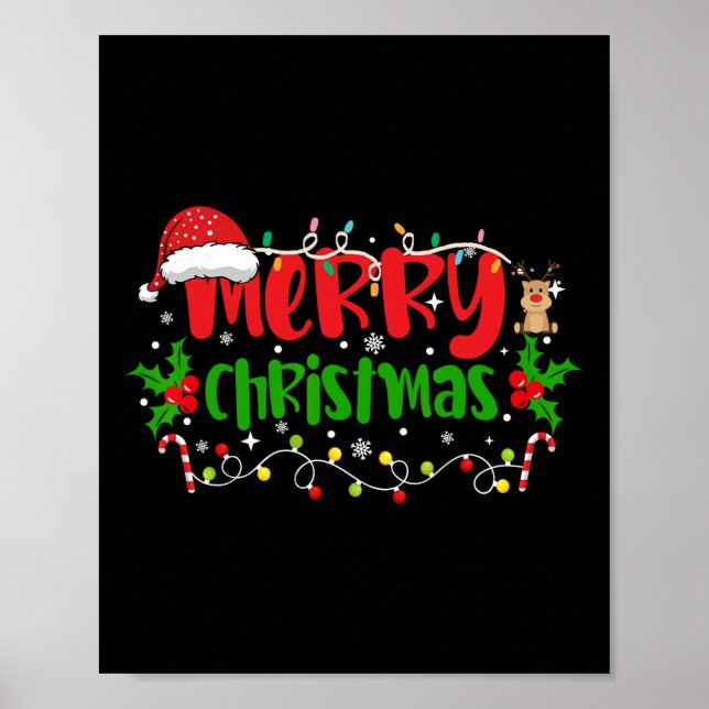 Merry Christmas Lights Red Santa Hat Xmas Family M Poster (Front)