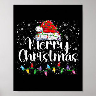 Merry Christmas Lights Red Santa Hat Xmas Family M Poster