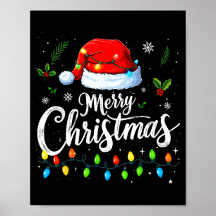 Merry Christmas Lights Red Santa Hat Xmas Family M Poster