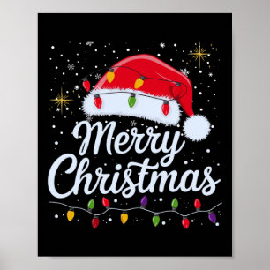Merry Christmas Lights Red Santa Hat Xmas Family M Poster