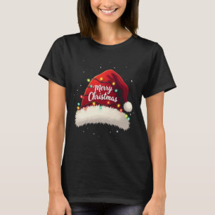 Merry Christmas Lights Red Santa Hat Xmas Family M T-Shirt
