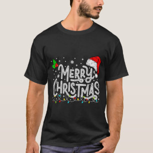 Merry Christmas Lights Red Santa Hat Xmas Family M T-Shirt