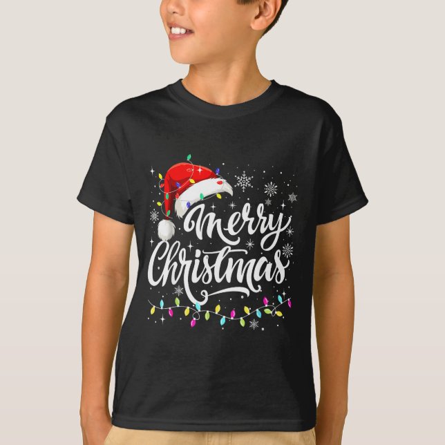 Merry Christmas Lights Red Santa Hat Xmas Family M T-Shirt (Front)