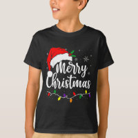 Merry Christmas Lights Red Santa Hat Xmas Family M