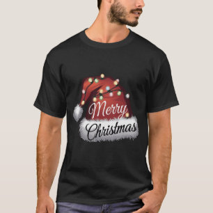 Merry Christmas Lights Red Santa Hat Xmas Family M T-Shirt