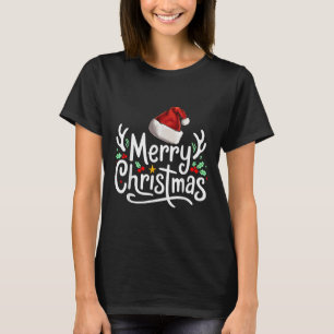 Merry Christmas Lights Red Santa Hat Xmas Family  T-Shirt