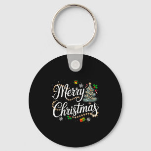 Merry Christmas Lights Red Santa Hat Xmas Men Wome Keychain