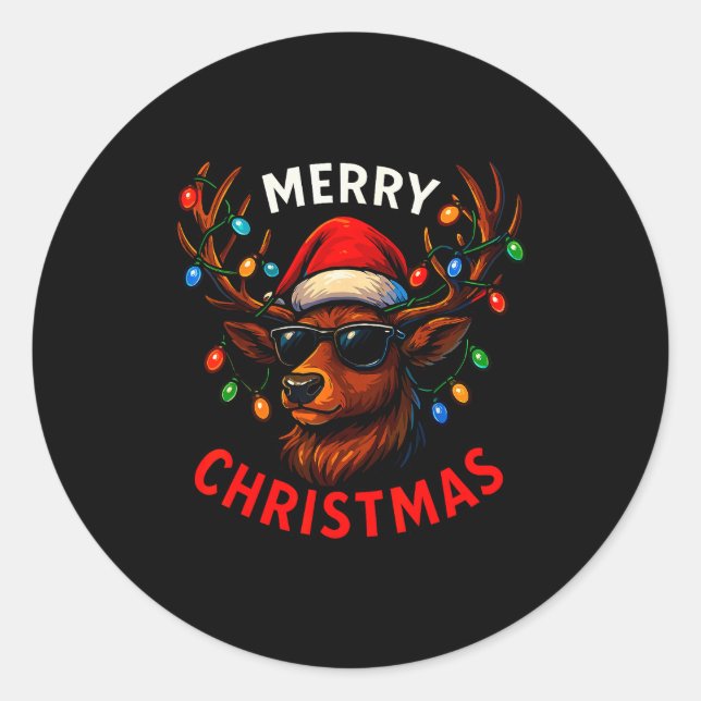 Merry Christmas Lights Reindeer Xmas Family Men Wo Classic Round Sticker (Front)