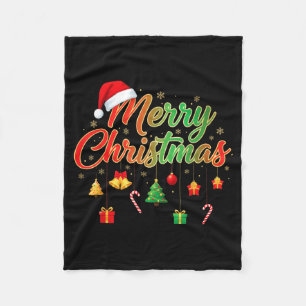 Merry Christmas Lights Santa Hat Family Matching T Fleece Blanket