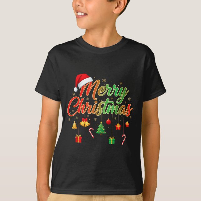 Merry Christmas Lights Santa Hat Family Matching T T-Shirt (Front)