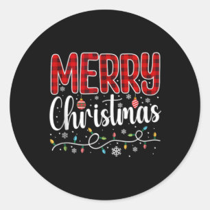 Merry Christmas Lights Santa Hat Funny Xmas Family Classic Round Sticker