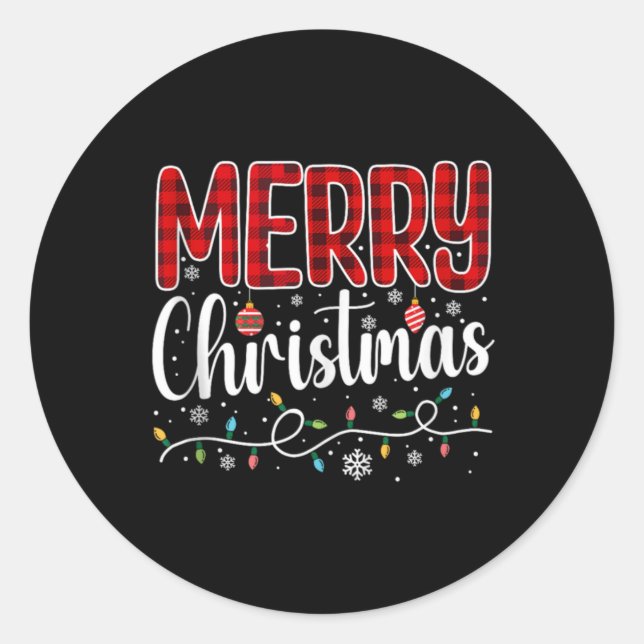 Merry Christmas Lights Santa Hat Funny Xmas Family Classic Round Sticker (Front)