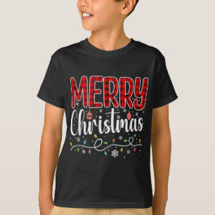 Merry Christmas Lights Santa Hat Funny Xmas Family T-Shirt