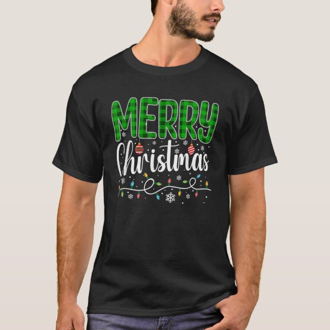 Merry Christmas Lights Santa Hat Funny Xmas Family T-Shirt (Front)