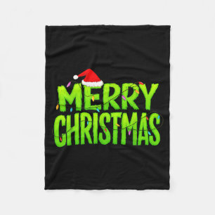 Merry Christmas Lights Santa Hat Pajamas Xmas Humo Fleece Blanket