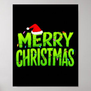 Merry Christmas Lights Santa Hat Pajamas Xmas Humo Poster