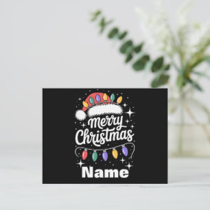 Merry Christmas Lights Santa Hat Personalized Gift Holiday Postcard