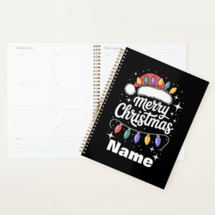 Merry Christmas Lights Santa Hat Personalized Gift Planner