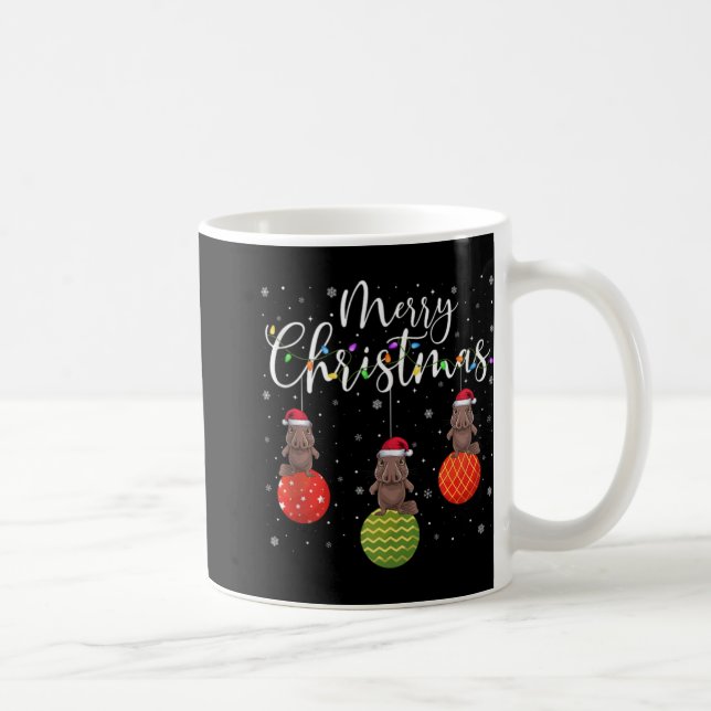 Merry Christmas Lights Santa Hat Platypus Ugly Xma Coffee Mug (Right)