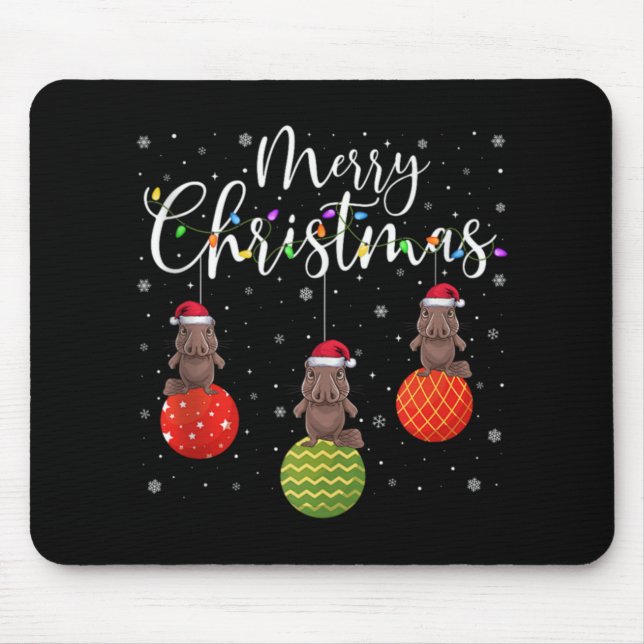 Merry Christmas Lights Santa Hat Platypus Ugly Xma Mouse Pad (Front)