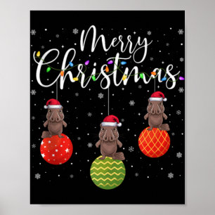 Merry Christmas Lights Santa Hat Platypus Ugly Xma Poster