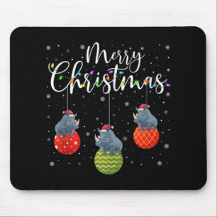 Merry Christmas Lights Santa Hat Rhino Ugly Xmas T Mouse Pad
