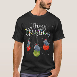 Merry Christmas Lights Santa Hat Rhino Ugly Xmas T T-Shirt