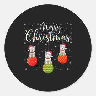 Merry Christmas Lights Santa Hat Westie Dog Ugly X Classic Round Sticker
