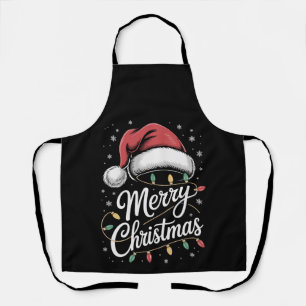 Merry Christmas Lights Santa Hat Xmas Family Apron