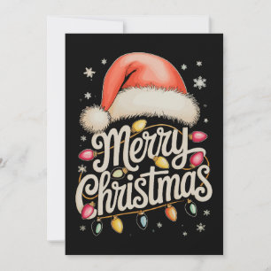 Merry Christmas Lights Santa Hat Xmas Family Holiday Card