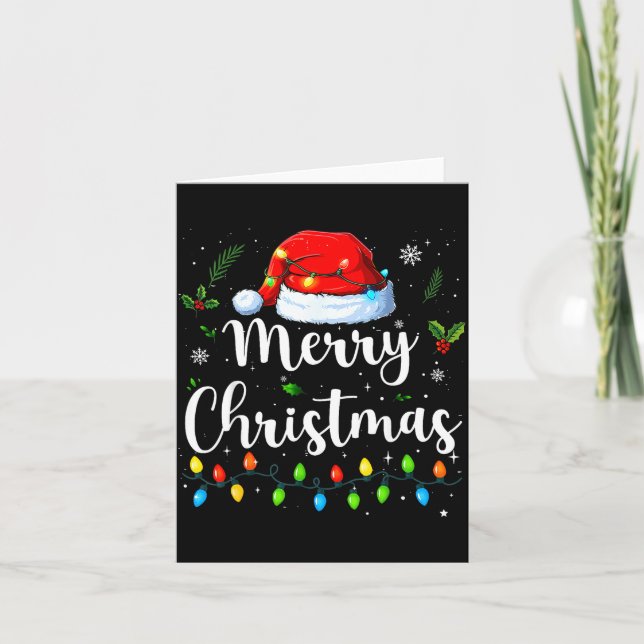Merry Christmas Lights Santa Hat Xmas Family Match Card (Front)